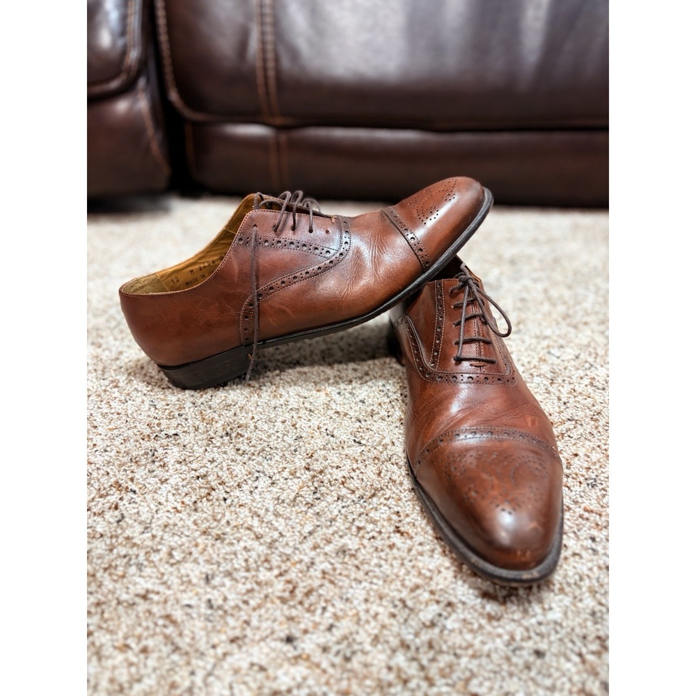 John W Nordstrom Oxfords Dress Shoes Mens Size 12 Brown Leather Cap Toe Italy